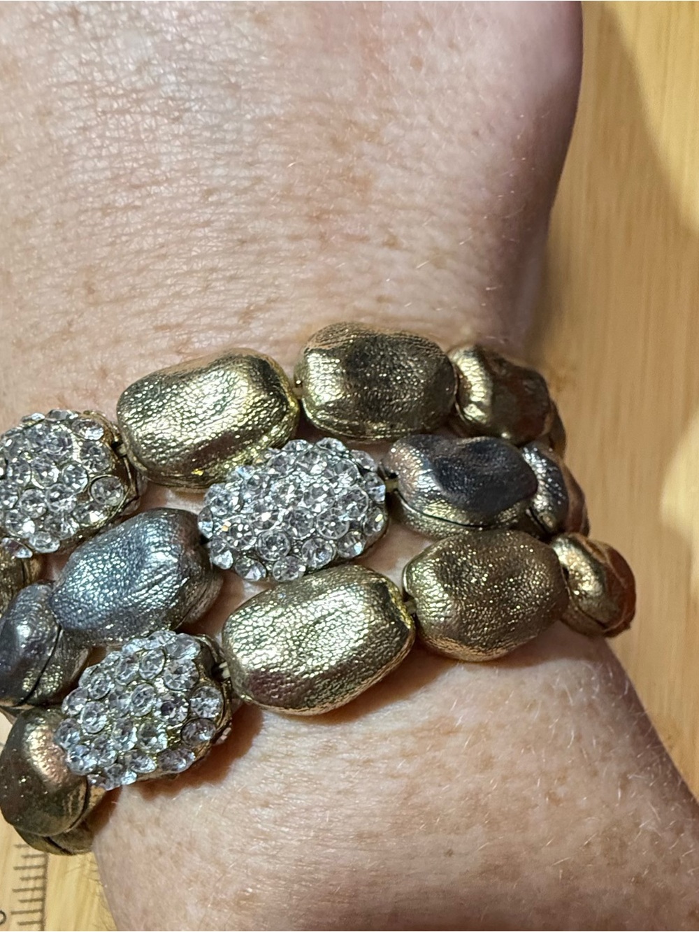 Gold and Silver Pavé Stone Stretch Bracelet Set